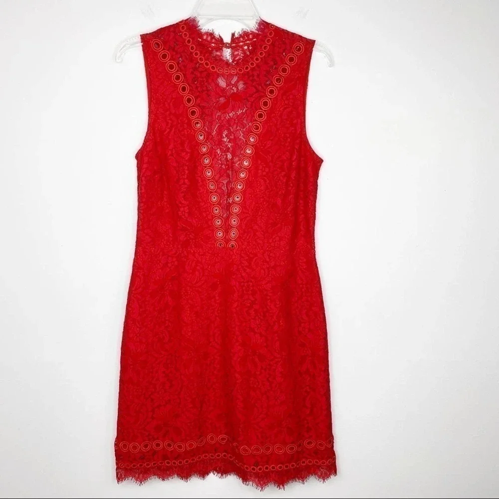 SAYLOR Free People Red Lace Cut Out Mini Dress Size Large